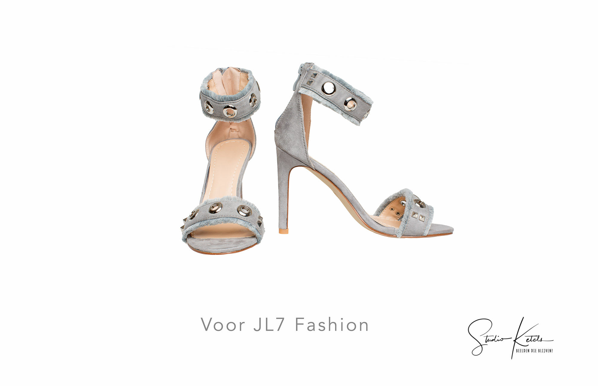 Packshot van grijze zomerschoenen dames voor webshop JL7 Fashion door Studio Ketels